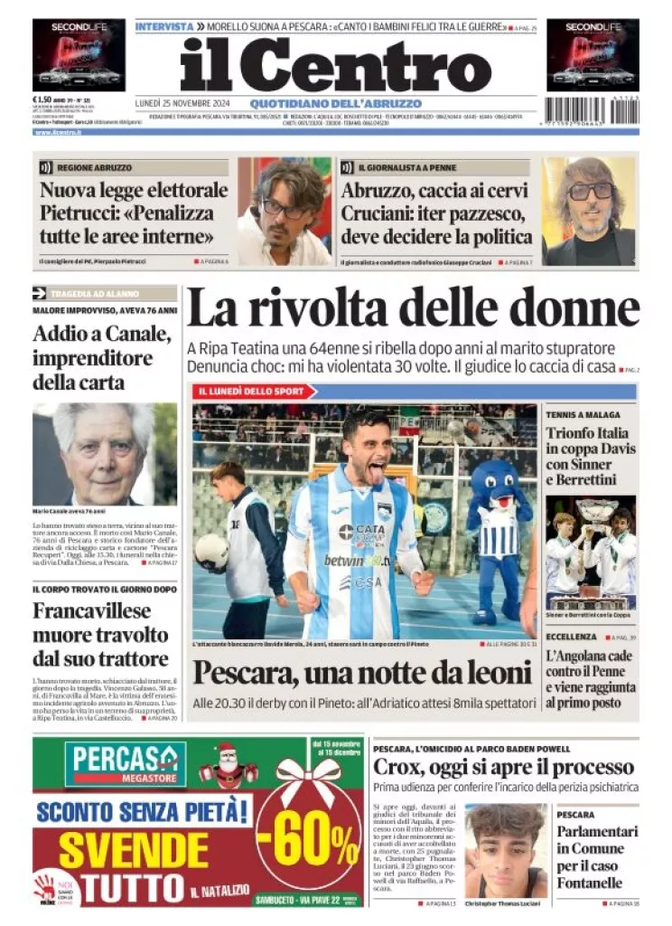 Prima-pagina-il centro-oggi-edizione-del-2024-11-25